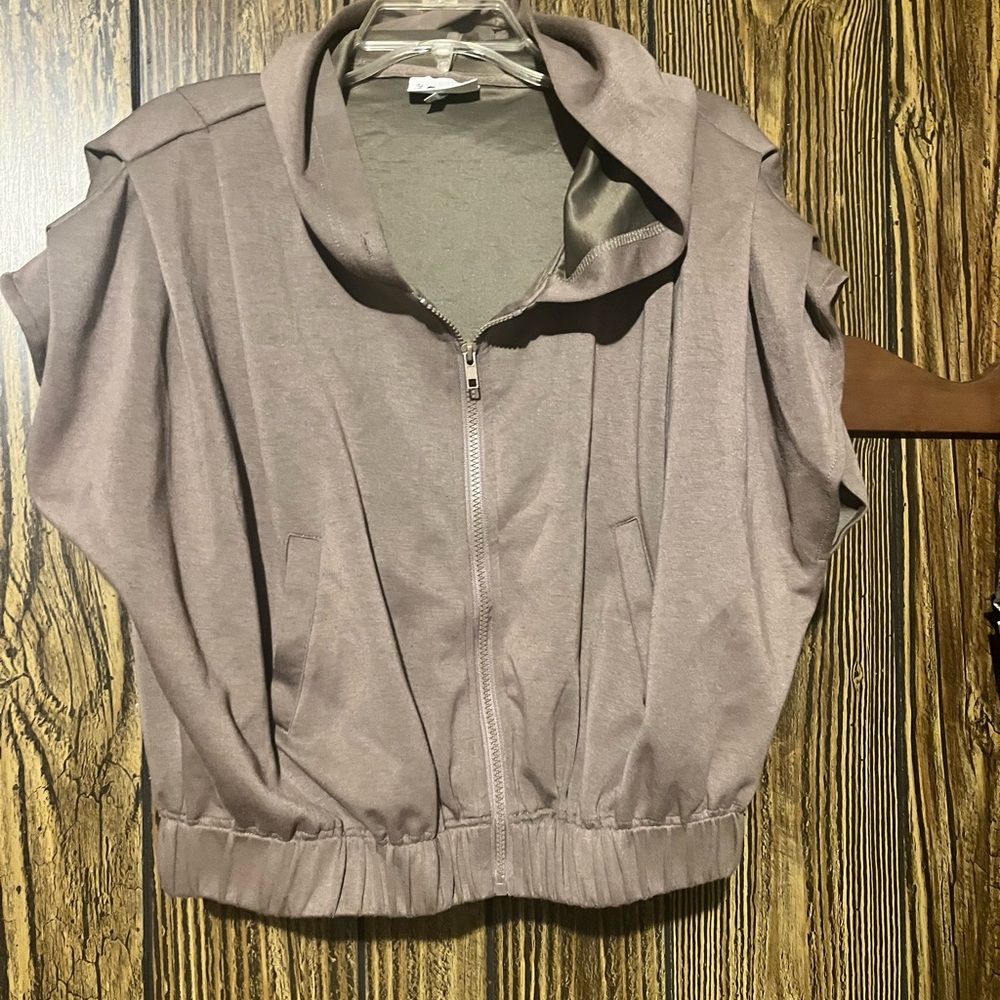 Brown  Zip-Up Sleeveless Hoodie